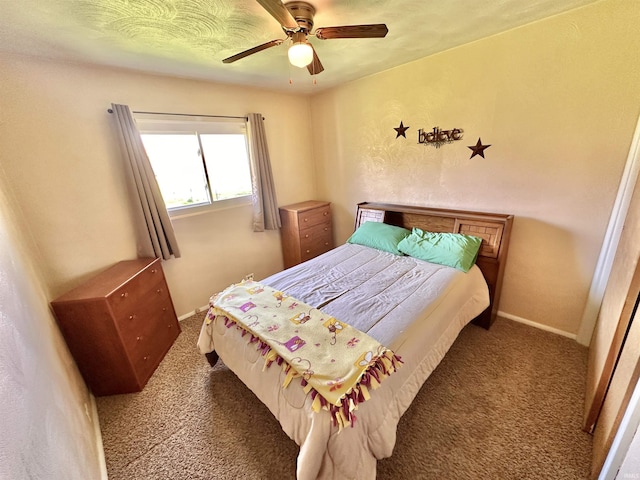 bedroom with carpet flooring and a ceiling fan