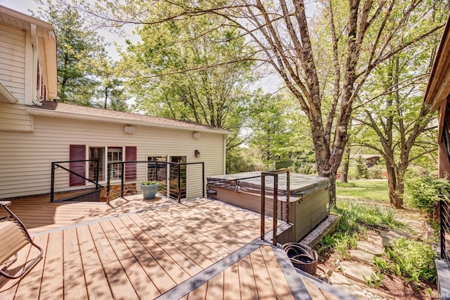 deck with a hot tub