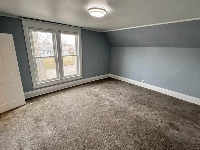 additional living space featuring carpet floors, baseboards, and lofted ceiling