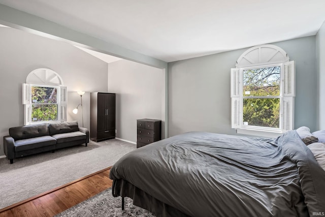 706 Ruse St, North Manchester, IN 46962 - bedroom featuring baseboards, vaulted ceiling, and wood finished floors