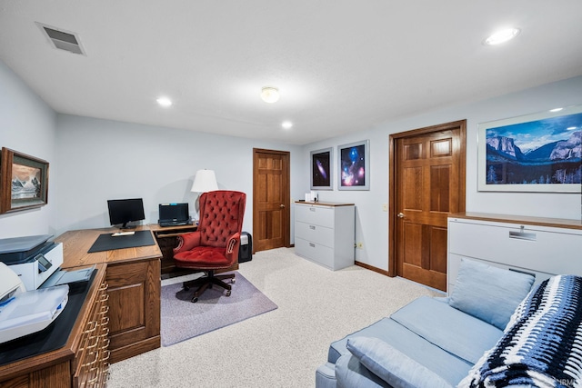 14157 Tenbury Dr, Granger, IN 46530 - carpeted home office with baseboards, visible vents, and recessed lighting