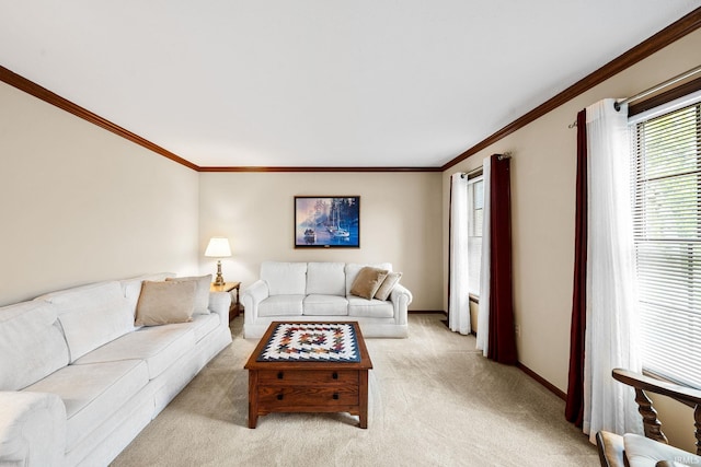 14157 Tenbury Dr, Granger, IN 46530 - living room with baseboards, ornamental molding, and light colored carpet