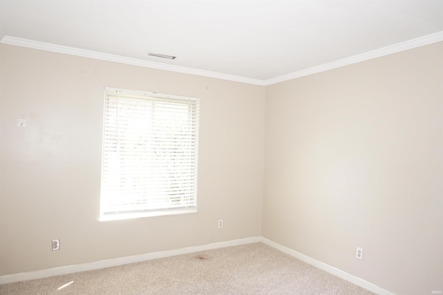 carpeted empty room featuring baseboards, ornamental molding, and a healthy amount of sunlight