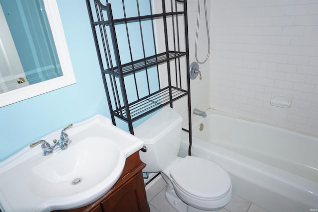 full bath with vanity, washtub / shower combination, and toilet