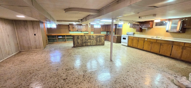 basement with wooden walls