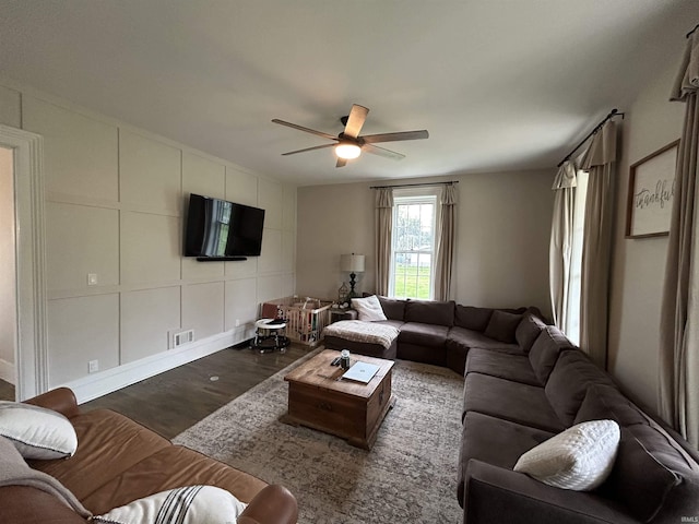 13546 Brick Rd, Granger, IN 46530 - living area with a ceiling fan, visible vents, and wood finished floors