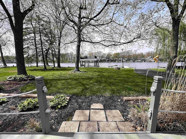 view of yard with a water view