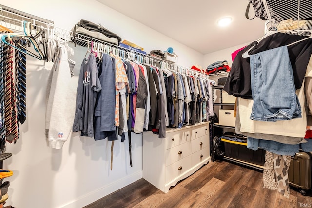 walk in closet with wood finished floors
