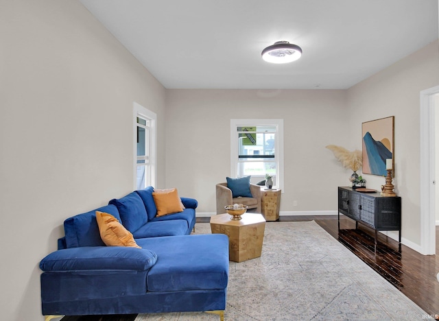 living room featuring baseboards and wood finished floors