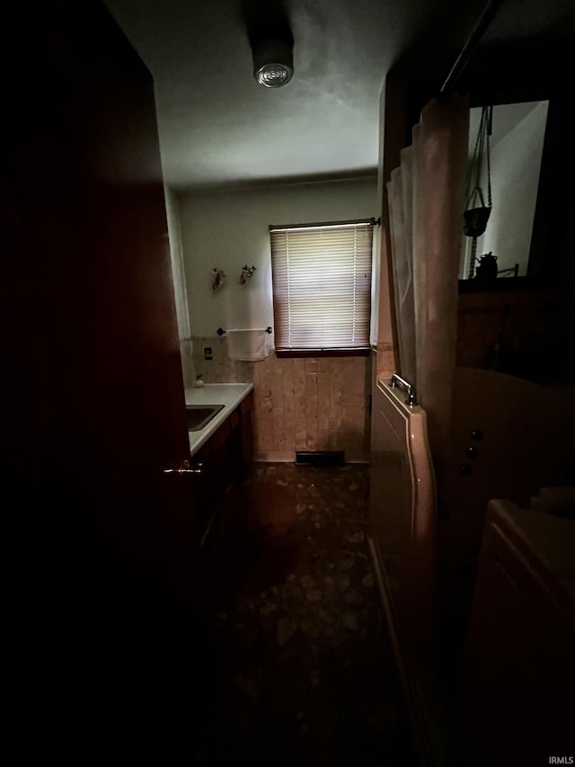 607 Troy Rd, Washington, IN 47501 - bathroom with vanity and curtained shower