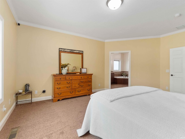 bedroom featuring crown molding, baseboards, and visible vents