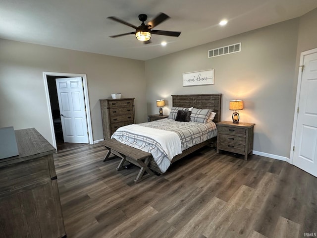 8679 E 850th St, New Carlisle, IN 46552 - bedroom with recessed lighting, baseboards, dark wood-style flooring, and visible vents