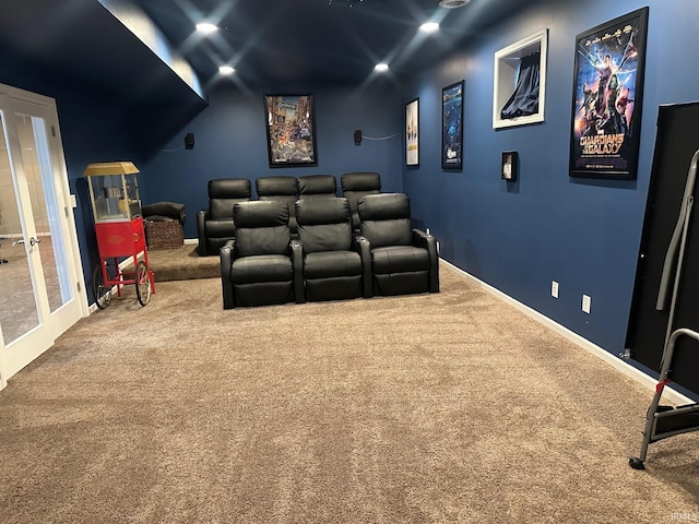 8679 E 850th St, New Carlisle, IN 46552 - carpeted home theater room with baseboards and french doors