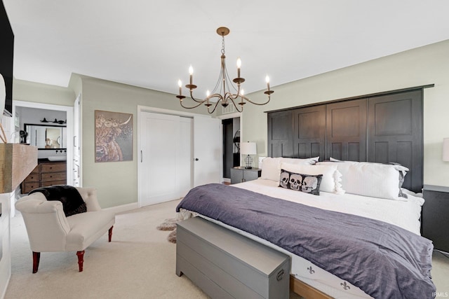 119 Southridge Dr, Fort Wayne, IN 46825 - bedroom with an inviting chandelier, light carpet, and a closet