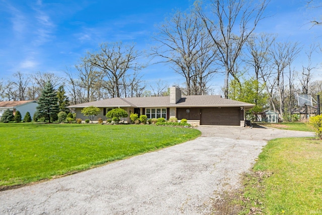 119 Southridge Dr, Fort Wayne, IN 46825 - view of front of property with an attached garage, a front yard, driveway, and a chimney