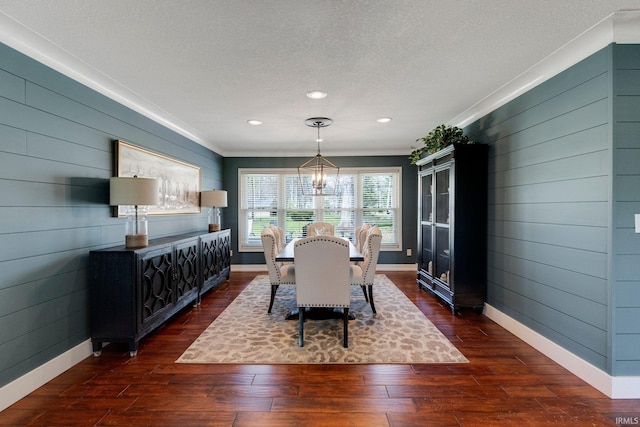 119 Southridge Dr, Fort Wayne, IN 46825 - dining space with baseboards, ornamental molding, dark wood-style floors, and a textured ceiling