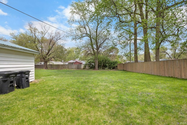 view of yard featuring a fenced backyard