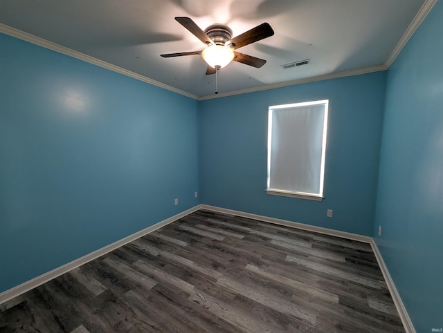 4090 Pinehurst Dr, Jasper, IN 47546 - spare room with dark wood-style floors, a ceiling fan, baseboards, and crown molding