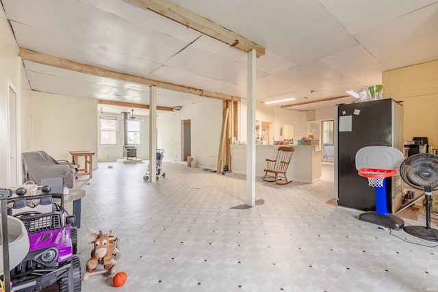 below grade area with tile patterned floors