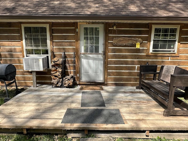 2340 W County Rd 550 S, Paoli, IN 47454 - doorway to property with a shingled roof, cooling unit, and a deck