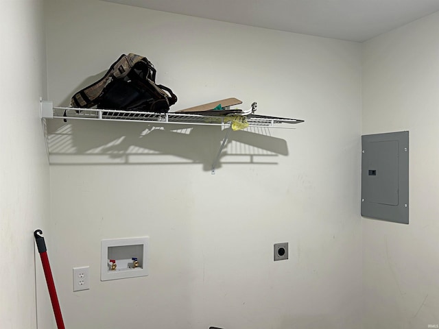 clothes washing area featuring laundry area, hookup for an electric dryer, washer hookup, and electric panel
