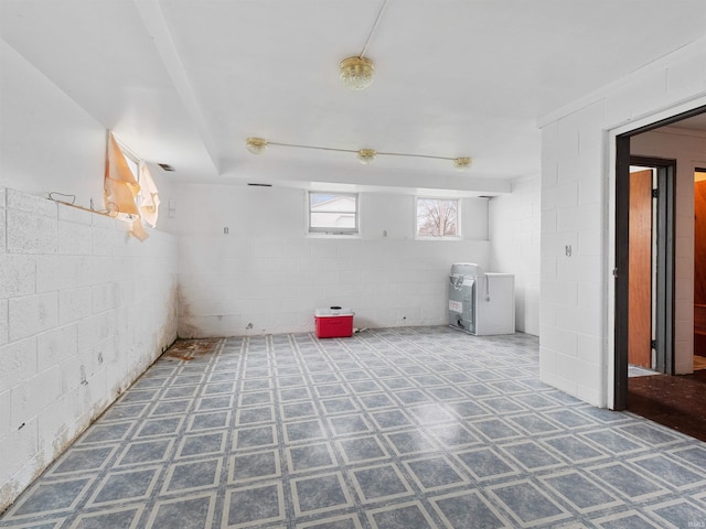 basement with concrete block wall
