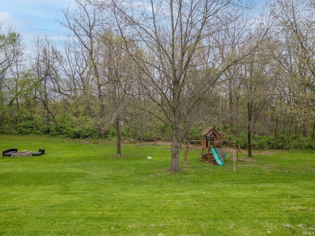 view of yard with a playground