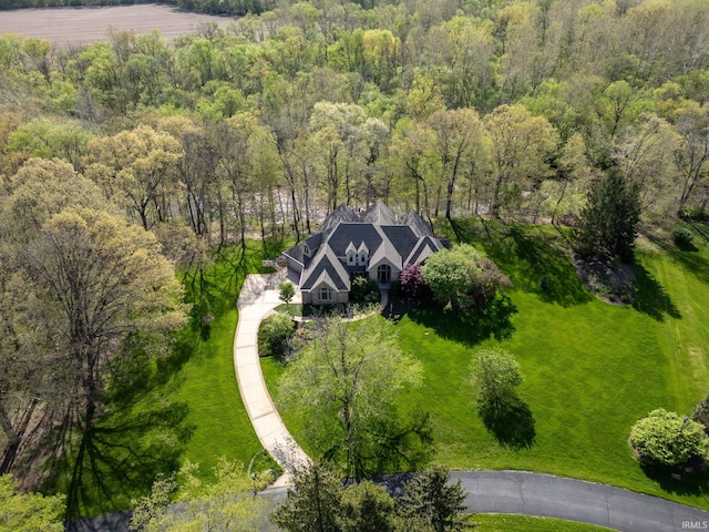aerial view featuring a forest view