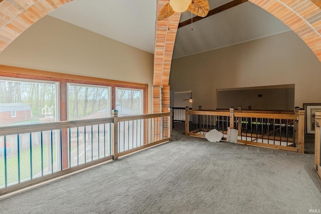 479 W 250 S, Wabash, IN 46992 - unfurnished living room featuring vaulted ceiling, ceiling fan, and carpet floors