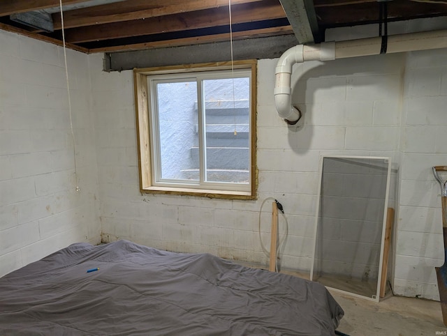 basement with concrete block wall