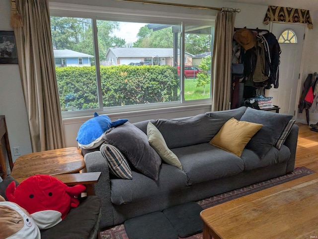 living area with a wealth of natural light and wood finished floors