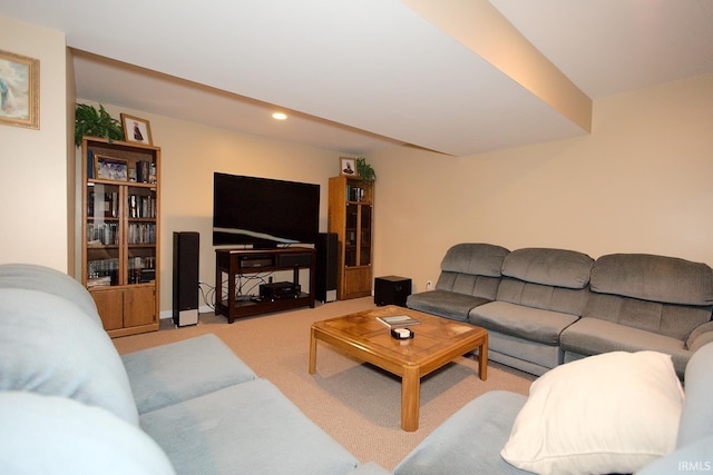 carpeted living room featuring recessed lighting
