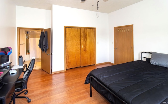 bedroom featuring light wood-style flooring