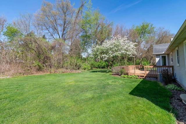 view of yard featuring a wooden deck
