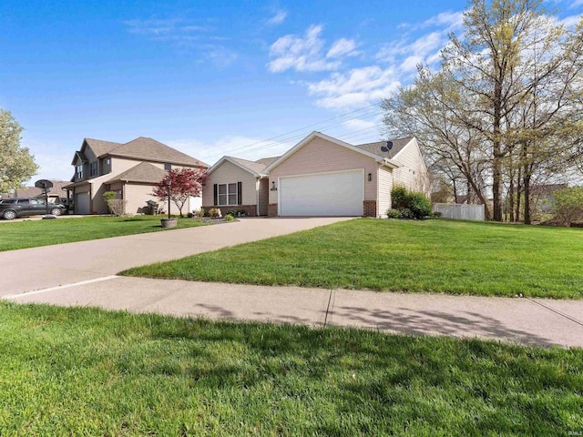 5326 Dennison Dr, Fort Wayne, IN 46835 - view of front facade featuring a garage, concrete driveway, a front yard, and brick siding