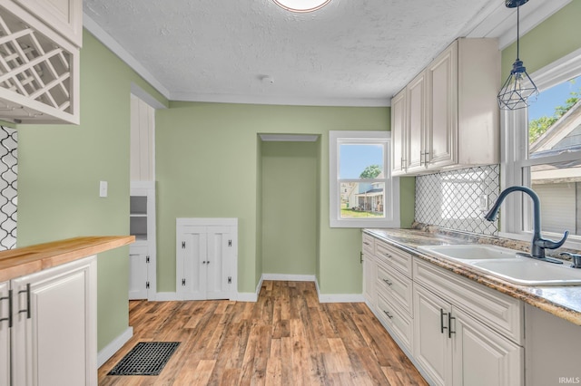 kitchen with visible vents, a sink, plenty of natural light, and light wood-type flooring