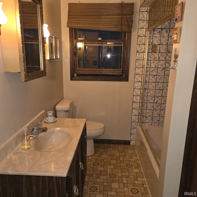 full bathroom featuring toilet, shower / bath combination, and vanity