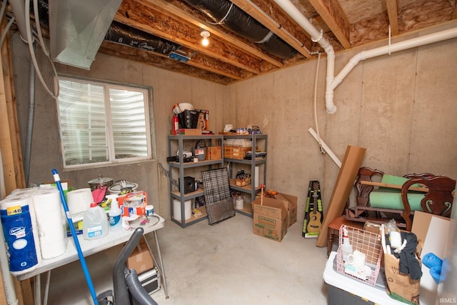 view of unfinished basement