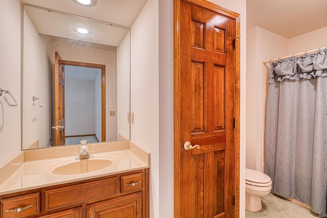 7001 Old Boonville Hwy, Evansville, IN 47715 - full bathroom with toilet, recessed lighting, curtained shower, and vanity