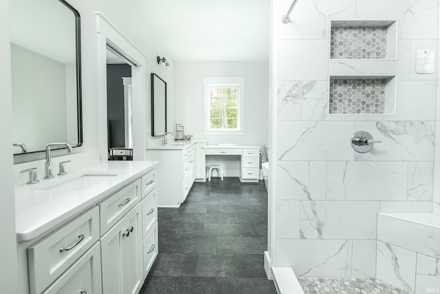 1284 E Zinnia Dr, Bloomington, IN 47401 - full bath with a sink, a tile shower, and two vanities