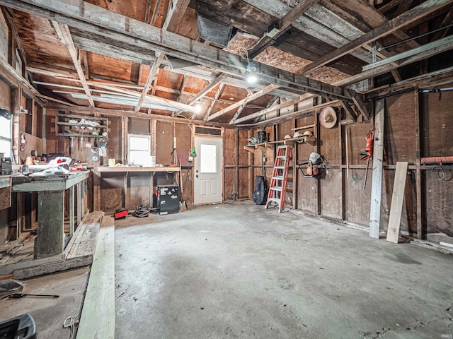 interior space featuring a workshop area