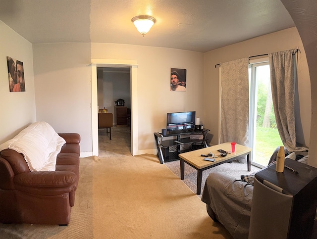 living room with carpet floors and baseboards