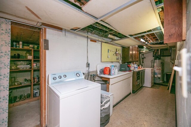laundry area featuring laundry area, washer / dryer, and gas water heater
