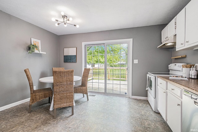 dining space with baseboards, a chandelier, and visible vents
