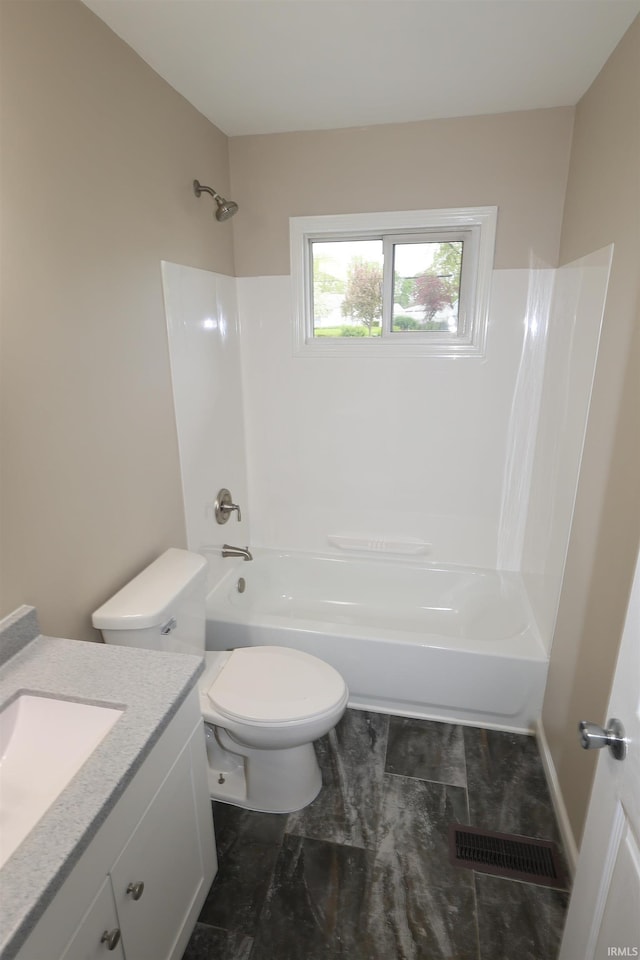 1421 E Ireland Rd, South Bend, IN 46614 - bathroom with vanity, bathtub / shower combination, toilet, and visible vents