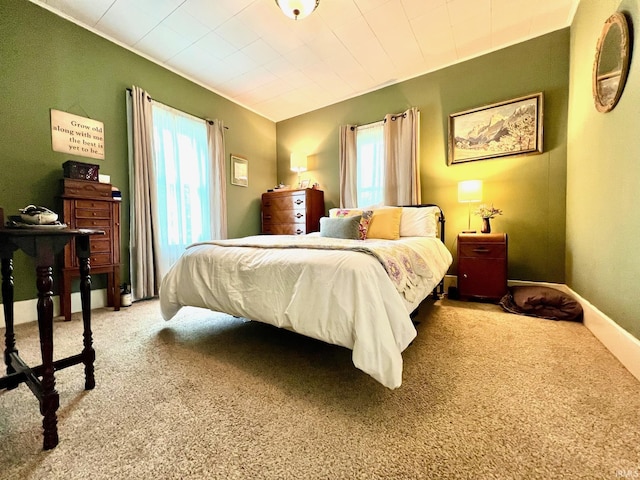 bedroom featuring multiple windows and light carpet