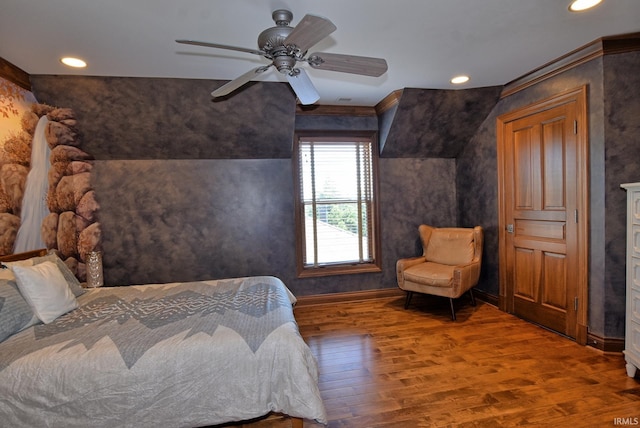 2200 Speaker Rd, Evansville, IN 47712 - bedroom with hardwood / wood-style floors, recessed lighting, baseboards, and ceiling fan
