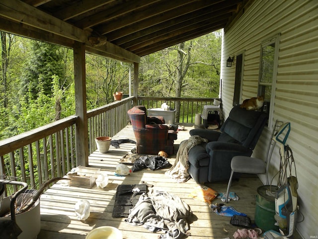 8207 Lehman Rd, Worthington, IN 47471 - wooden terrace with a forest view