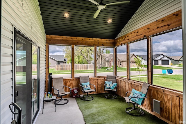 4663 Beringer Dr, Lafayette, IN 47909 - sunroom featuring ceiling fan, a healthy amount of sunlight, and a residential view