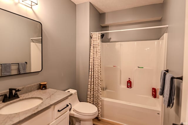 4663 Beringer Dr, Lafayette, IN 47909 - full bath with shower / bath combination with curtain, toilet, wood finished floors, and vanity